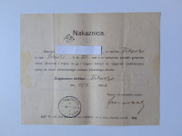 Nakaznica.Županstvo občine Vrhpolje pri Vipavi