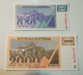 Slovenija bon za 0,50 in 2000 tolarjev 1992 - UNC