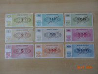 Slovenija tolarski boni SPECIMEN SET 1 do 1000 enot - UNC