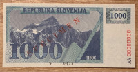 Slovenski tolar bon 1000 SPECIMEN križi