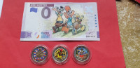 3 x barvni 2€ eura MIKI MUSTER + BARVNI BANKOVEC 0€ MIKI MUSTER