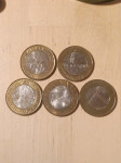 Slovenski spominski bimetalni kovanci 500 tolarjev vseh pet