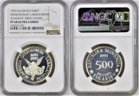 Srebrnik 500 Tolar 1993 NGC PF 68  Academia