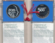 Srebrnik 500 TOLAR 1997 Žiga Zois PROOF