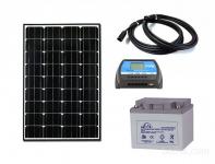 Solarni komplet uni 12V 100W polnilec 10A kabli accu 45Ah