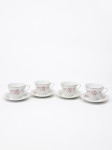 Vintage porcelan Ćmielów Poland – 4 skodelice s krožnički – brezhibno