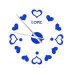 3D moderna stenska ura 130 cm modri srčki