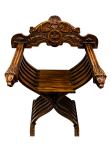 (6625) Leseni masivni izrezljani stol z motivom LEVA - SAVONAROLA stil
