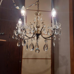 Lestenec, luster s kristali na 5 svečnikov - medenina