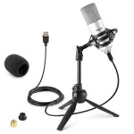 VONYX CM300S SET – srebrn USB studijski mikrofon s stojalom