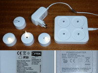 3 LED čajne svečke JYSK, rumene, skupaj s polnilnikom 5V 0.5A