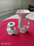 Retro svečnik in vaza v obliki laboda - porcelan z zlato poslikavo