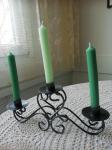 Svečnik iz kositra s tremi svečami, vel. 32x7,5x14 cm+sveče, brezhiben