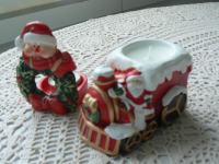 Svečnik v obliči lokomotive in svečnik z Božičkom, novo*