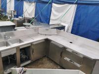 KOTNI HLADILNI TOČILNI PULT – ŠANK - 2xVRATA + 2x PREDALI + 2x KORITO