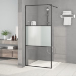 vidaXL Pregrada za tuš črna 90x195 cm delno motno ESG steklo