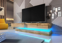Viseča TV omarica FLIN hrast, 140 cm + LED - ZALOGA