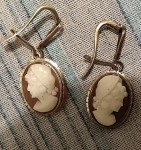 Uhani CAMEO vintage, zlato 14 K