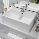 vidaXL Umivalnik z odprtino za armaturo bela keramika 51,5x38,5x15 cm