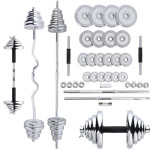 Kromirane uteži in različni drogovi v kovčku 55 kg