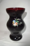 Retro vintage steklena temna vaza s cvetličnim vzorčkom viš. 10,5 cm