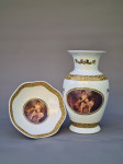Komplet vaza in skleda iz porcelana z zlato dekoracijo