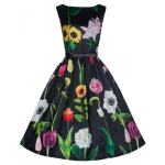 LINDY BOB NOVA ČRNA CVETLIČNA OBLEKA 42