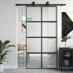 vidaXL Drsna vrata črna 102,5x205 cm kaljeno steklo in aluminij