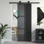 vidaXL Drsna vrata črna 76x205 cm kaljeno steklo in aluminij