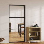 vidaXL Notranja vrata ESG steklo in aluminij 93x201,5 cm črna