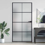 vidaXL Notranja vrata ozka črna 102,5x201,5 cm kaljeno steklo aluminij