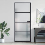 vidaXL Notranja vrata ozka črna 83x201,5 cm kaljeno steklo in aluminij