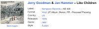 Jerry Goodman & Jan Hammer – Like Children – Vinyl (PR - Presswell Pre