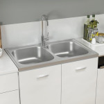 vidaXL Dvojno kuhinjsko pomivalno korito srebrno 800x500x155 mm