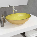 vidaXL Stekleni umivalnik 50x37x14 cm zlat