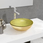 vidaXL Umivalnik kaljeno steklo 35x12 cm zlat
