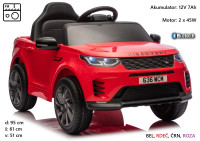 Rdeč Land Rover Discovery DLS-K06, akumulator 12V, FM radio, Bluetooth