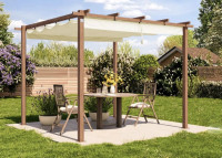 Klasična pergola za teraso 3 × 3 m – naravna barva, zložljivo senčilo