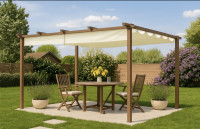 Klasična pergola za teraso 3 × 4 m – naravna barva, zložljivo senčilo
