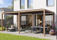 Pergola za teraso 3 × 6 m s lamele – natur, ročno upravljanje