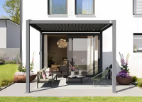 Premium pergola za teraso 3 × 3 m – antracit, ročno upravljanje