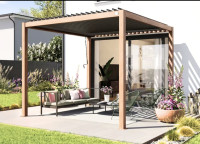 Premium pergola za teraso 3 × 3 m – natur, ročno upravljanje