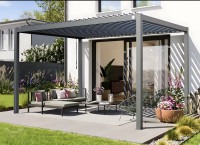 Premium pergola za teraso 3 × 4 m – antracit, ročno upravljanje