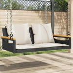 vidaXL Gugalna klop z blazinami črna 109x62x40 cm poli ratan