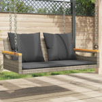 vidaXL Gugalna klop z blazinami siva 109x62x40 cm poli ratan