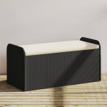 vidaXL Klop z blazino črna 115x51x52 cm poli ratan