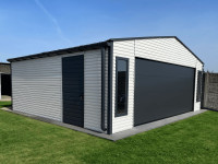 kovinska garaža 7×6 m – bela/temni grafit mat