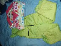 Dekliške smučarske hlače-rumeno zelene+pisana smučarska bunda, vel.128