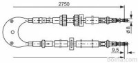 Žica ročne zavore Ford Fiesta 83-89, zadaj, 2750mm