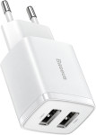 Baseus Compact stenski polnilec z 2 USB-A vhodoma 10.5W bele barve CCX